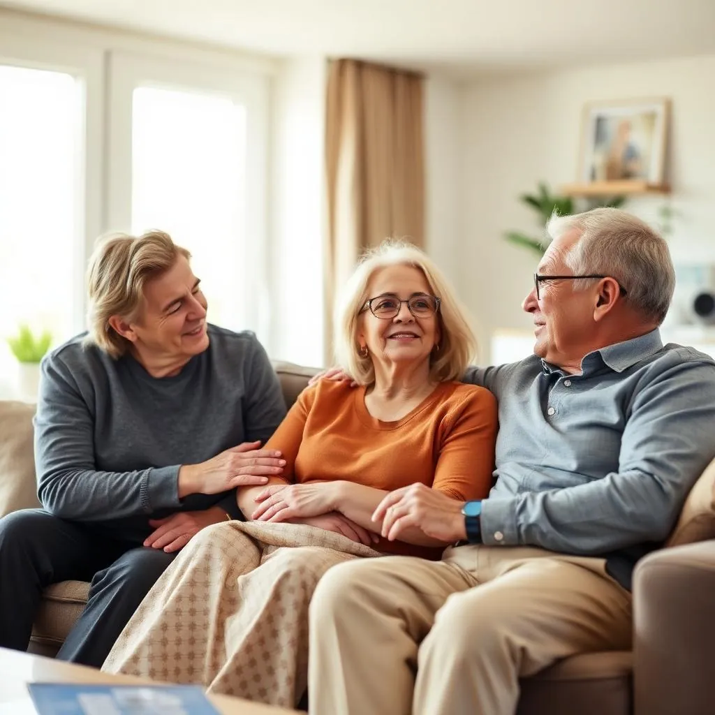 Família reunida conversando em casa com acolhimento